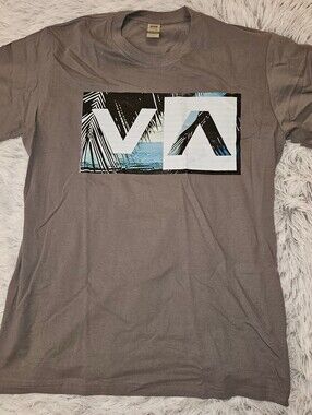 Palm Tree Ocean Graphic T-Shirt Men's Large Gray Short Sleeve 100% Cotton